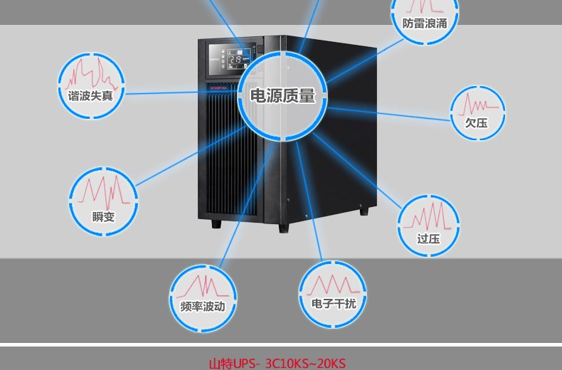 山特3C10KS 10000VA/9000W 长效机在线式 单机无电池 UPS不间断电源 图4